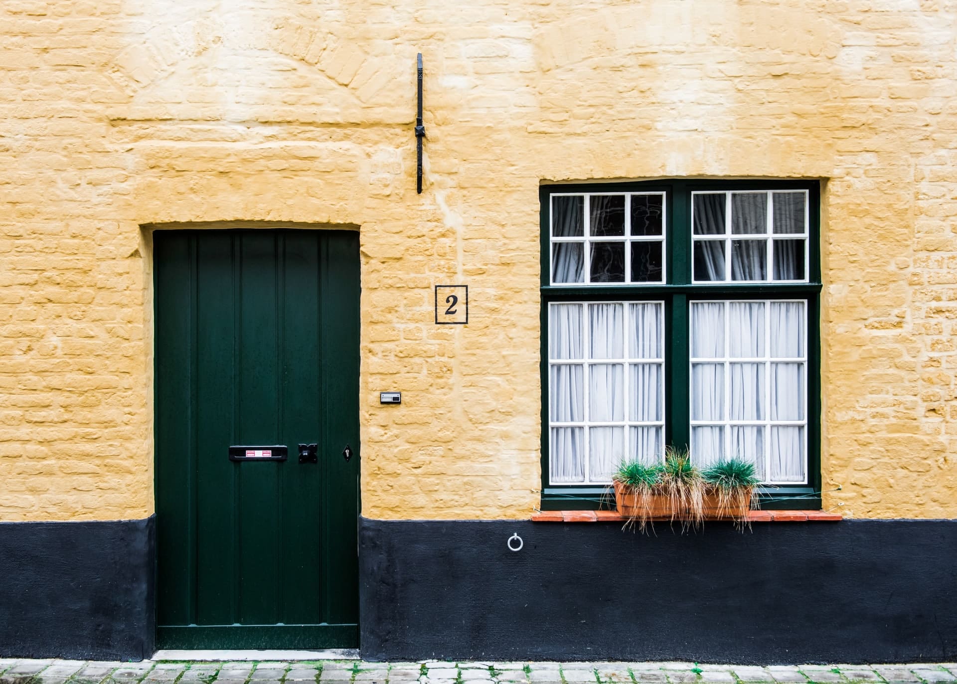 installing energy efficient doors, benefit from the Green Homes Grant Scheme, green door with potted plants kept in front of the window